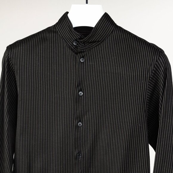 Armani Collezioni Grey and Black Striped Jersey Button-Up Shirt - Picture 3 of 10